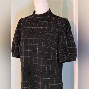 LOFT NWT Plaid Windowpane Shift Dress Puffed Sleeves